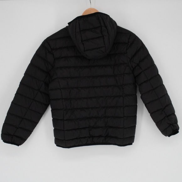 Eddie Bauer Boys Down Puffer Jacket Sz M 10-12 Black Zip Pockets Hooded Coat - Picture 13 of 14